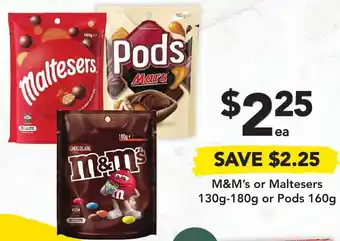 Drakes M&M's or Maltesers 130g-180g or Pods 160g offer