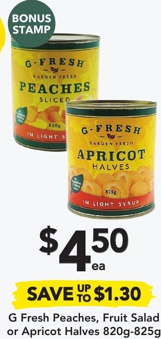 Drakes G Fresh Peaches, Fruit Salad or Apricot Halves 820g-825g offer