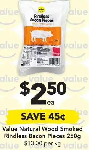 Drakes Value Natural Wood Smoked Rindless Bacon Pieces 250g offer