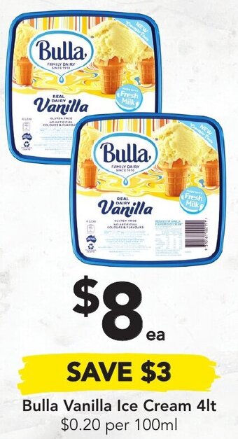 Drakes Bulla Vanilla Ice Cream 4lt offer