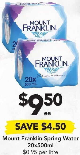 Drakes Mount Franklin Spring Water 20x500ml offer