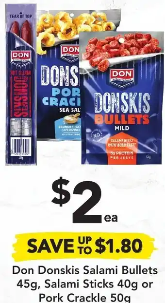 Drakes Don Donskis Salami Bullets 45g, Salami Sticks 40g or Pork Crackle 50g offer