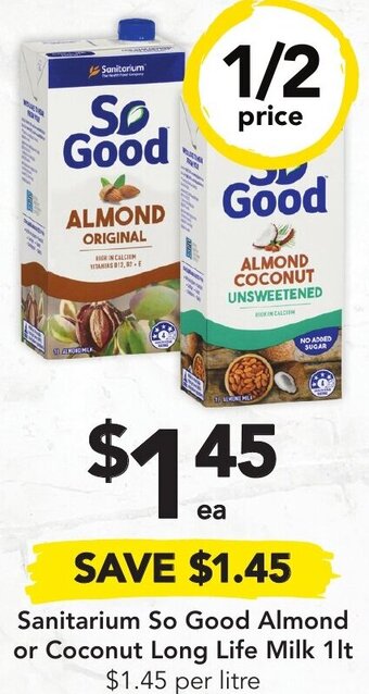 Drakes Sanitarium So Good Almond or Coconut Long Life Milk 1lt offer