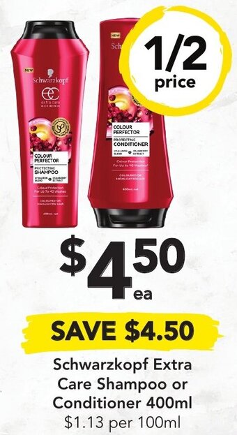 Drakes Schwarzkopf Extra Care Shampoo or Conditioner 400ml offer