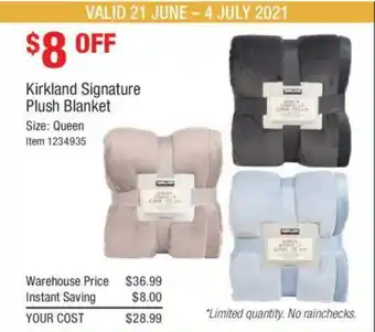 Costco Kirkland Signature Plush Blanket Queen Size offer