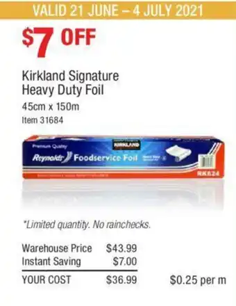 Costco Kirkland Signature Heavy Duty Foil 45cmx150cm offer