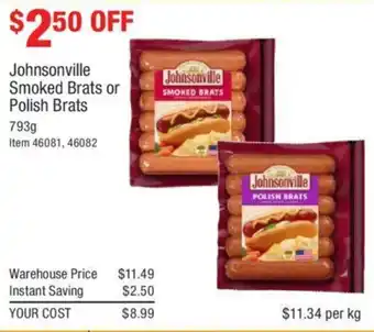Johnsonville Smoked Brats or Polish Brats 793g