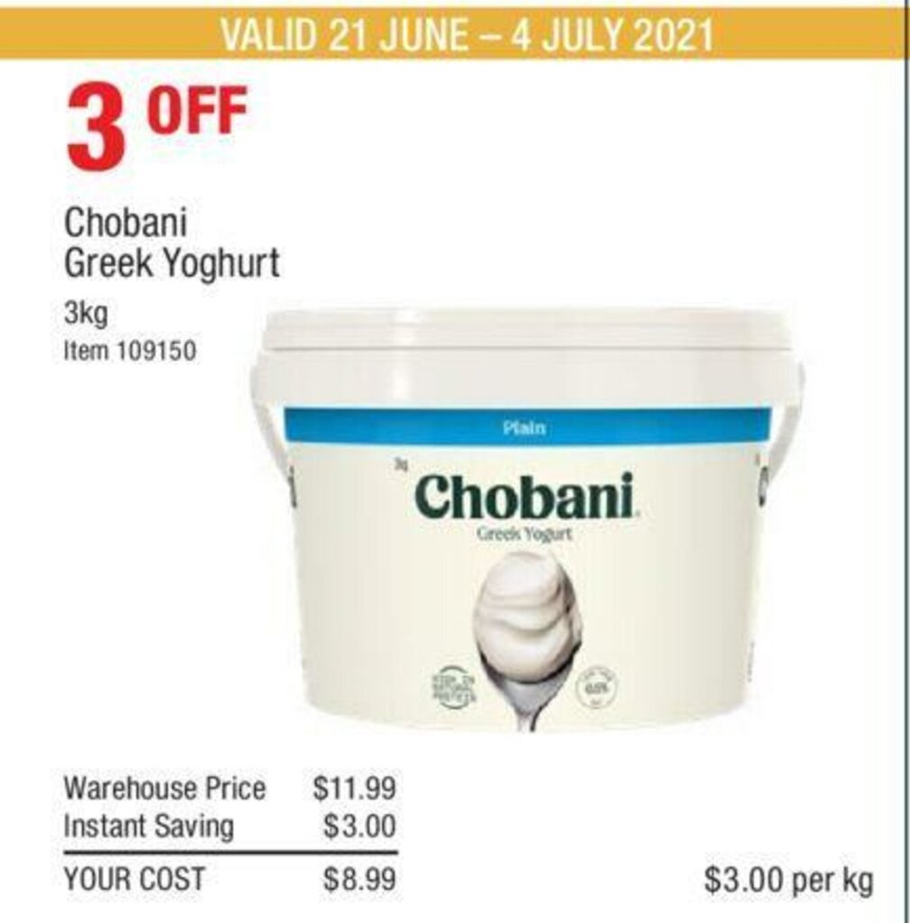Chobani Greek Yoghurt 3kg offer at Costco