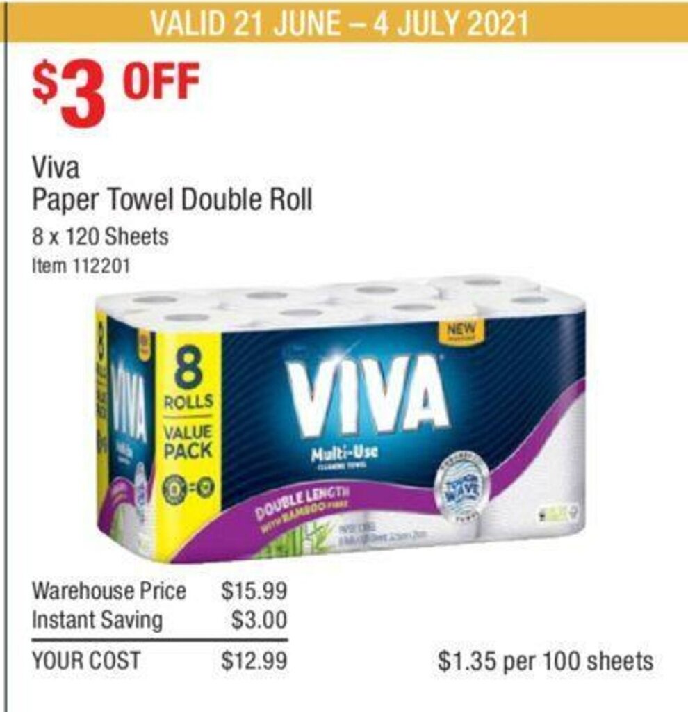 Viva Paper Towel Double Roll 8x120 Sheets offer at Costco