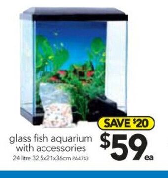Cheap as Chips Glass Fish Aquarium With Accessories 24 Litre 32.5x21x36cm offer