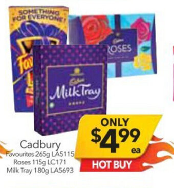 Cheap as Chips Cadbury Favourites 265g / Roses 115g / Milk Tray 180g offer