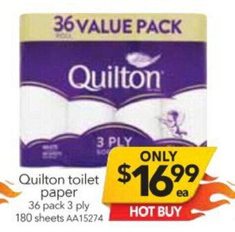 Cheap as Chips Quilton Toilet Paper 36 Pack 3 Ply 180 Sheets offer