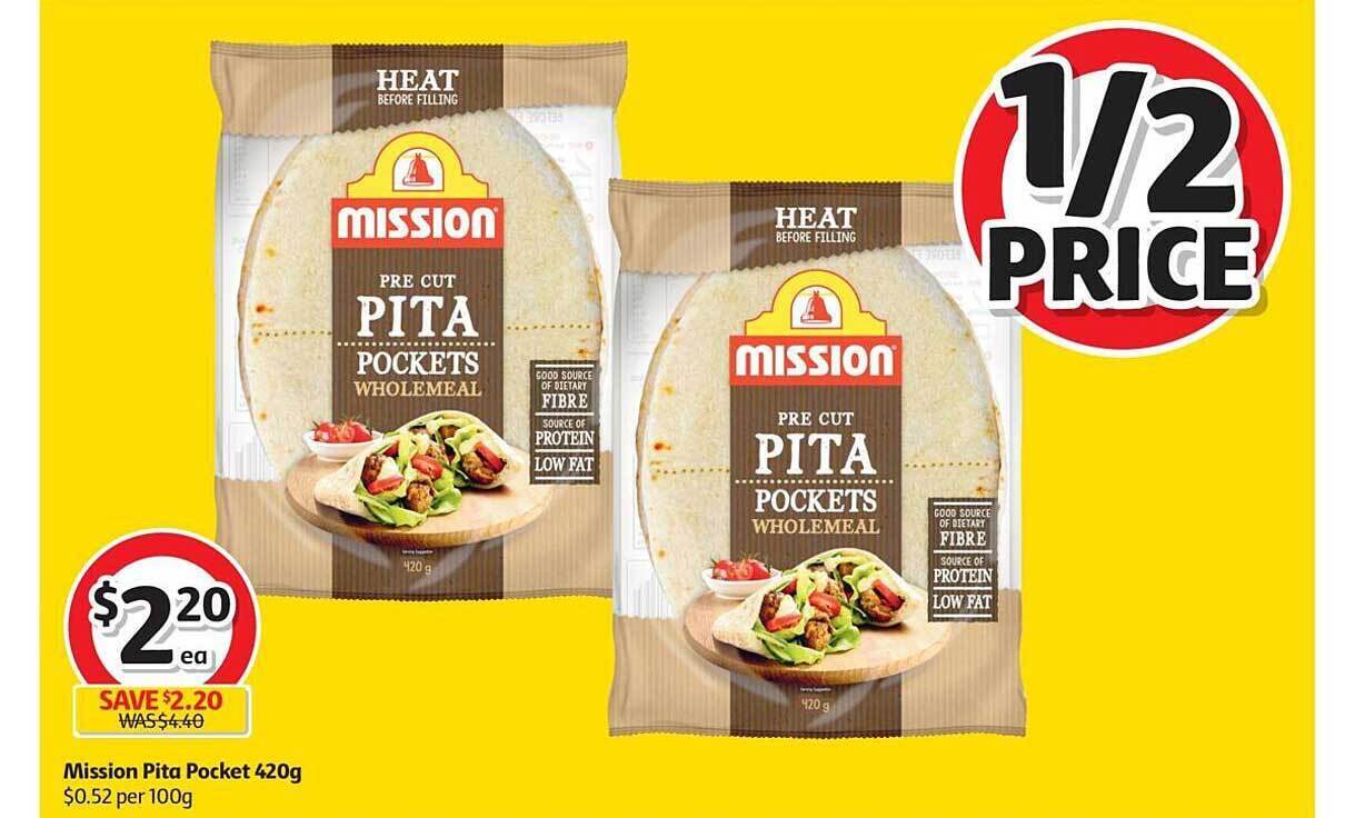 Mission pita pocket 420g offer at Coles