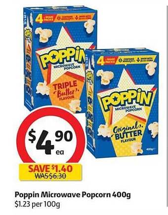 Coles Poppin microwave popcorn 400g offer
