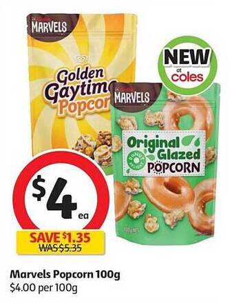 Coles Marvels popcorn 100g offer