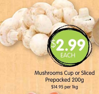 Mushrooms Cup or Sliced Prepacked 200g