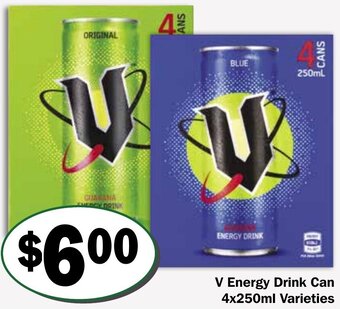 Friendly Grocer V Energy Drink Can 4x250ml Varieties offer