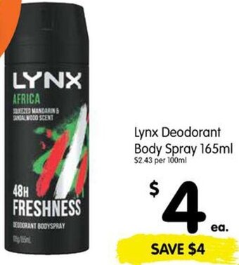 Spar Lynx Deodorant Body Spray 165ml offer