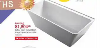 Suttor back to wall bath acrylic 1690 gloss white
