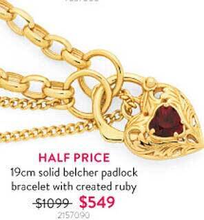 Goldmark 19cm solid belcher padlock bracelet with created ruby offer