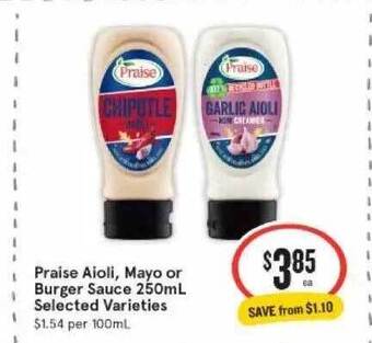 IGA Praise aioli, mayo or burger sauce offer