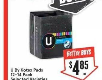IGA U by kotex pads 12-14 pack offer