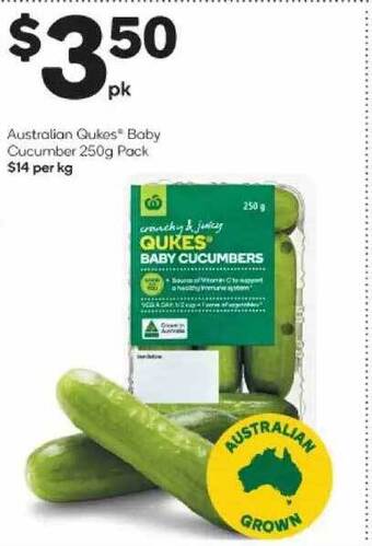 Woolworths Australian qukes baby cucumber 250g pack offer