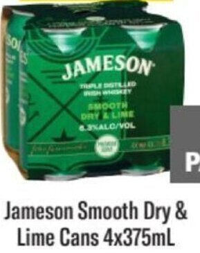 Liquorland Jameson Smooth Dry & Lime Cans 4x375ml offer