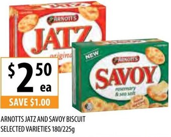 Supabarn Arnotts Jatz And Savoy Biscuit Selected Varieties 180/225g offer