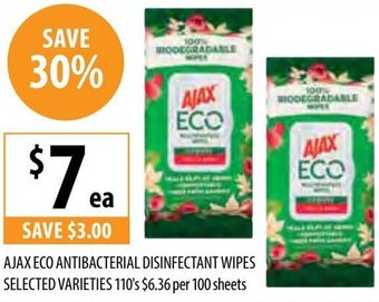 Supabarn AJAX Eco Antibacterial Disinfectant Wipes Selected Varieties 110's offer