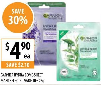 Supabarn Garnier Hydra Bomb Sheet Mask Selected Varieties 28g offer