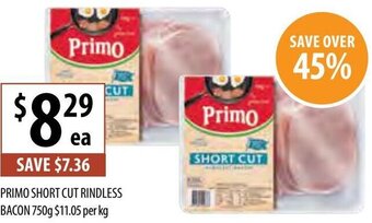Supabarn Primo Short Cut Rindless Bacon 750g offer