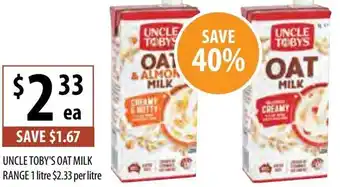 Supabarn Uncle Tobys Oat Milk Range 1 Litre offer