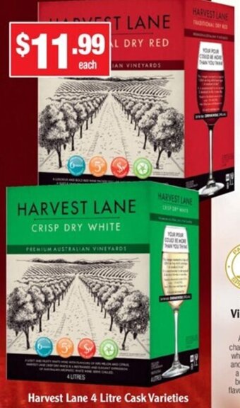 Liquor Stax Harvest Lane 4 Litre Cask Varieties offer