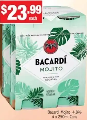 Bacardi Mojito 4.8% 4x250ml Cans