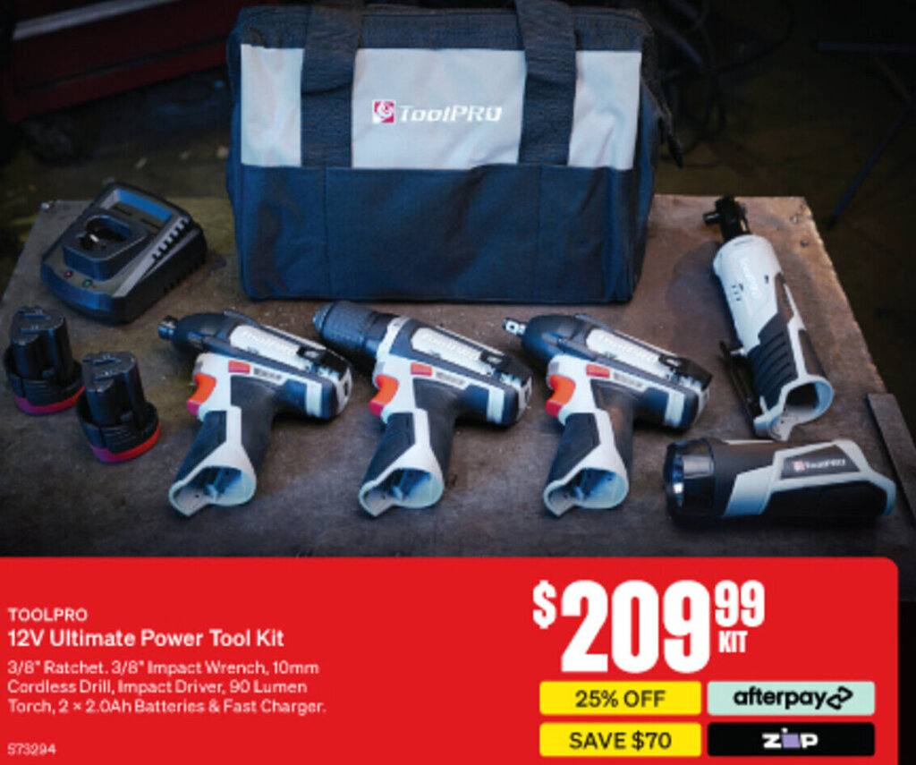 Toolpro 12V Ultimate Power Tool Kit offer at SuperCheap Auto