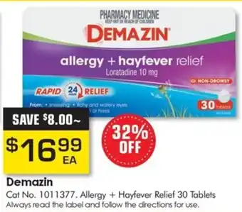 Pharmacy Direct Demazin Allergy + Hayfever Relief 30 Tablets offer