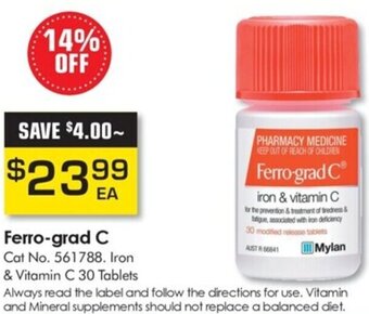 Ferro-Grad C Iron & Vitamin C 30 Tablets