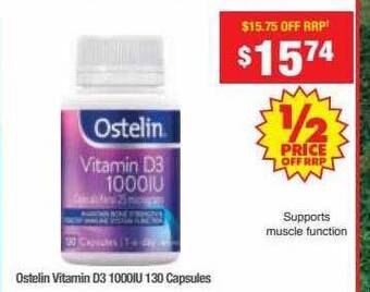 Chemist Warehouse Ostelin vitamin d3 1000iu 130 capsules offer