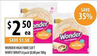 Supabarn Wonder high fibre soft white wraps offer