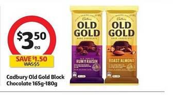 Coles Cadbury old gold block chocolate 165g-180g offer