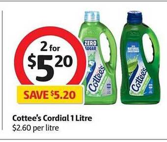 Coles Cottee's cordial 1 litre offer