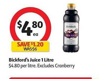Coles Bickford's juice 1 litre offer