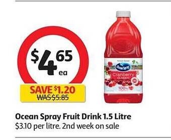 Coles Ocean spray fruit drink 1.5 litre offer
