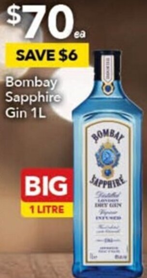 Ritchies Bombay Sapphire Gin 1L offer