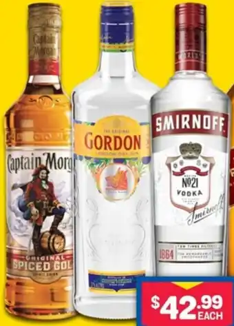 Bottlemart Captain Morgan Spiced Gold, Gordon's London Dry Gin, Smirnoff Red Vodka offer