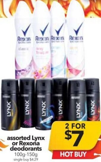 Cheap as Chips Assorted Lynx or Rexona deodorants 100g -150g offer