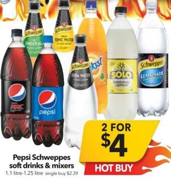 Cheap as Chips Pepsi Schweppes Soft Drinks & Mixers offer