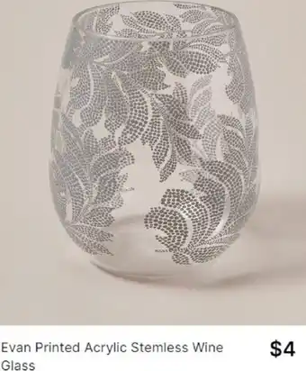 Evan Printed Acrylic Stemless Wine Glass