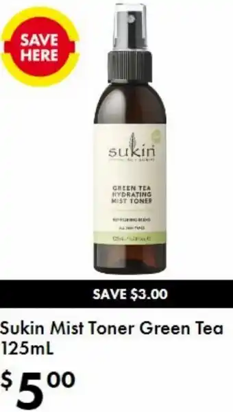 Sukin Mist Toner Green Tea 125ml